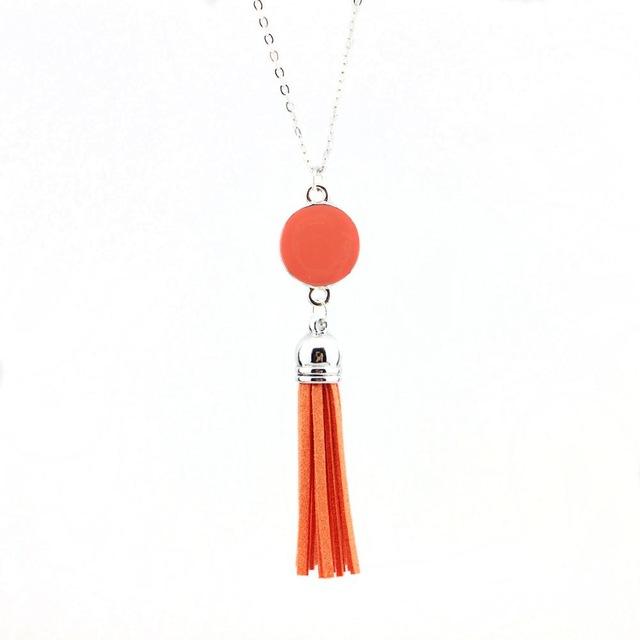 Women Enamel Disc Long Tassel Pendant Necklace-Silver Orange-As Picture-77cm-JadeMoghul Inc.