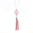 Women Enamel Disc Long Tassel Pendant Necklace-Silver Pink-As Picture-77cm-JadeMoghul Inc.