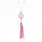 Women Enamel Disc Long Tassel Pendant Necklace-Silver Pink-As Picture-77cm-JadeMoghul Inc.