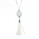 Women Enamel Disc Long Tassel Pendant Necklace-Silver White-As Picture-77cm-JadeMoghul Inc.