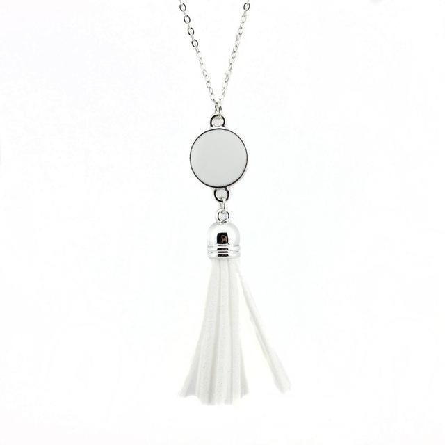Women Enamel Disc Long Tassel Pendant Necklace-Silver White-As Picture-77cm-JadeMoghul Inc.