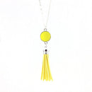 Women Enamel Disc Long Tassel Pendant Necklace-Silver Yellow-As Picture-77cm-JadeMoghul Inc.