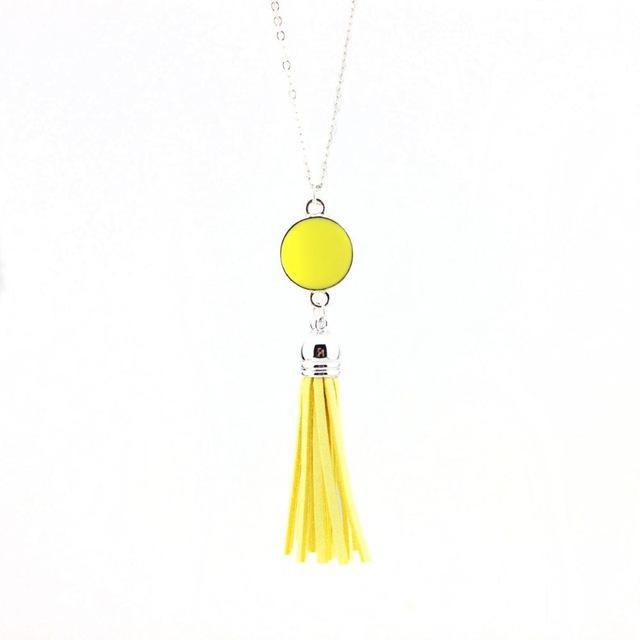 Women Enamel Disc Long Tassel Pendant Necklace-Silver Yellow-As Picture-77cm-JadeMoghul Inc.