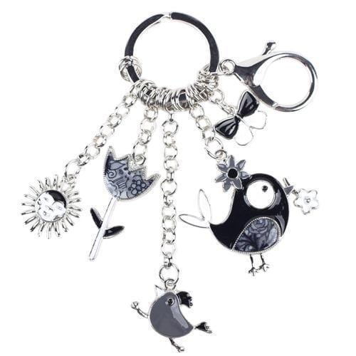 Women Enamel Whimsical Spring Theme Charm Key Ring / Bag Charm-Gray-JadeMoghul Inc.