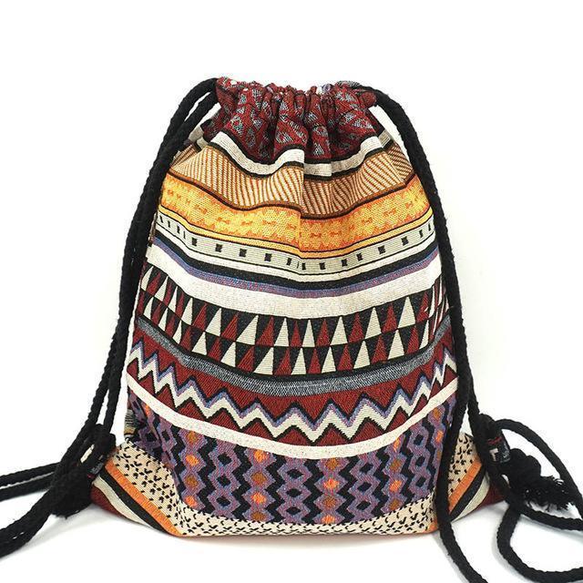 Women Fabric Backpack - Bohemian Chic Ethnic Drawstring Bag-NO 13-JadeMoghul Inc.