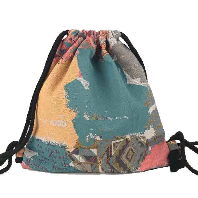 Women Fabric Backpack - Bohemian Chic Ethnic Drawstring Bag-NO 19-JadeMoghul Inc.