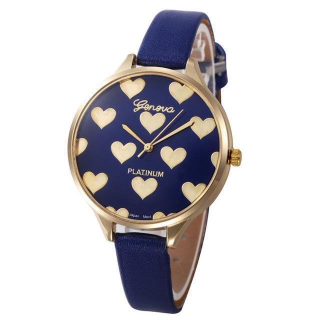 Women Fashion Gold Heart Pattern Leather Watch-Blue-JadeMoghul Inc.