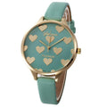 Women Fashion Gold Heart Pattern Leather Watch-Green-JadeMoghul Inc.
