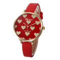 Women Fashion Gold Heart Pattern Leather Watch-Red-JadeMoghul Inc.