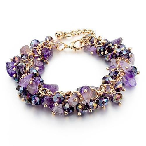 Women Fashion Natural Stone Cluster Adjustable Chain Bracelet-Purple-JadeMoghul Inc.