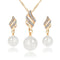 Women Fashion Necklace And Earrings Jewellery Set With simulated Pearls-Gold 42H30-JadeMoghul Inc.