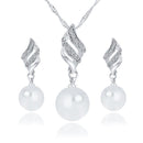 Women Fashion Necklace And Earrings Jewellery Set With simulated Pearls-Silver 42H31-JadeMoghul Inc.
