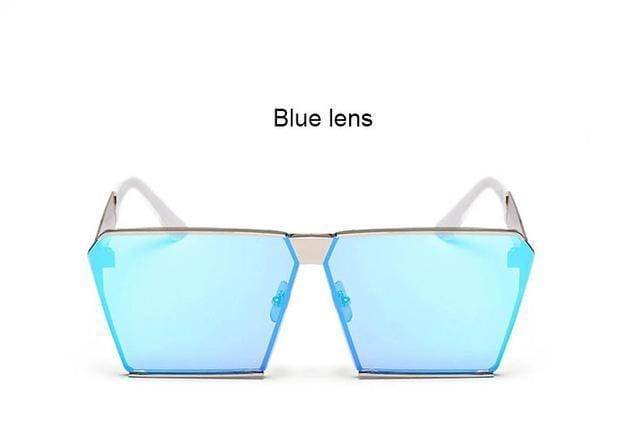 Women Fashionable Reflector Sunglasses In Square Shape With 100% UV 400 Protection-JT44 Silver Blue-JadeMoghul Inc.