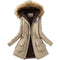 Women Faux Fur Collar Hooded Jacket-Khaki-XXL-JadeMoghul Inc.