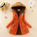 Women Faux Fur Collar Hooded Jacket-Orange-XXL-JadeMoghul Inc.