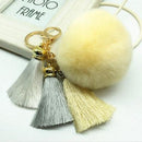 Women faux Fur pom Pom And Tassel Keychain/ Bag Charm-beige-JadeMoghul Inc.