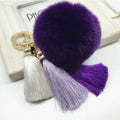 Women faux Fur pom Pom And Tassel Keychain/ Bag Charm-dark purple-JadeMoghul Inc.