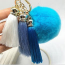 Women faux Fur pom Pom And Tassel Keychain/ Bag Charm-lake blue-JadeMoghul Inc.