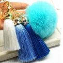 Women faux Fur pom Pom And Tassel Keychain/ Bag Charm-light blue-JadeMoghul Inc.