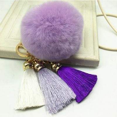 Women faux Fur pom Pom And Tassel Keychain/ Bag Charm-light purple-JadeMoghul Inc.