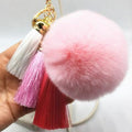 Women faux Fur pom Pom And Tassel Keychain/ Bag Charm-pink-JadeMoghul Inc.