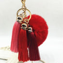 Women faux Fur pom Pom And Tassel Keychain/ Bag Charm-red-JadeMoghul Inc.