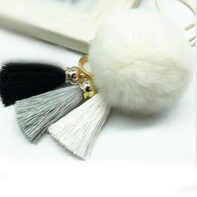 Women faux Fur pom Pom And Tassel Keychain/ Bag Charm-white-JadeMoghul Inc.