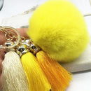 Women faux Fur pom Pom And Tassel Keychain/ Bag Charm-yellow-JadeMoghul Inc.