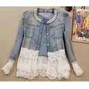 Women Feminine Denim And Lace Jacket-as show jeans coat-L-JadeMoghul Inc.