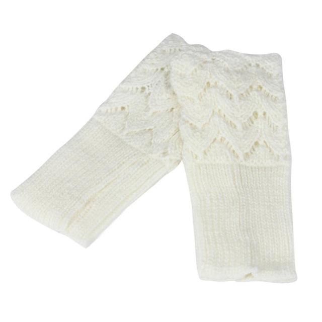 Women Finger Less Lace Knit Design Wool Gloves-White-JadeMoghul Inc.