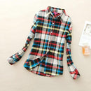 Women Flannel Plaid Button Down Shirt Tunic-905-M-JadeMoghul Inc.