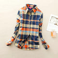Women Flannel Plaid Button Down Shirt Tunic-910-L-JadeMoghul Inc.