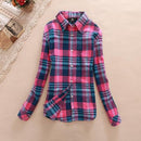 Women Flannel Plaid Button Down Shirt Tunic-913-M-JadeMoghul Inc.