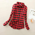 Women Flannel Plaid Button Down Shirt Tunic-919-M-JadeMoghul Inc.