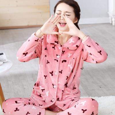 women flannel thick pajamas coral velvet home service long sleeved autumn and winter size winter warm suit lovely pyjamas women