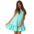 Women Flared Knee Length Summer Cotton Dress-Lake Blue-S-JadeMoghul Inc.