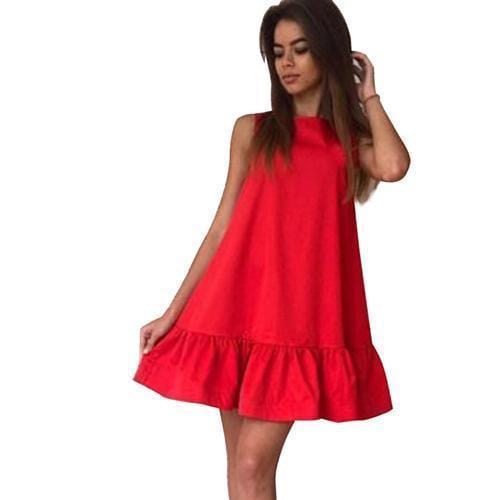 Women Flared Knee Length Summer Cotton Dress-Red-S-JadeMoghul Inc.