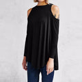 Women Flared Tunic Top With Cold Shoulder Detailing-Black-S-JadeMoghul Inc.