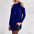 Women Flared Tunic Top With Cold Shoulder Detailing-Blue-S-JadeMoghul Inc.