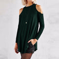 Women Flared Tunic Top With Cold Shoulder Detailing-Green-S-JadeMoghul Inc.
