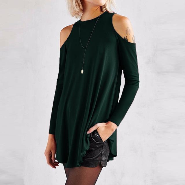 Women Flared Tunic Top With Cold Shoulder Detailing-Green-S-JadeMoghul Inc.