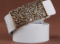 Women floral Embossed Cow Skin Belt With Woven Design Pin Buckle-white-85cm 20to22 Inch-JadeMoghul Inc.