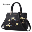 Women Floral Embroidered Patent Leather Hand Bag-Black-JadeMoghul Inc.