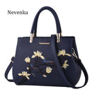 Women Floral Embroidered Patent Leather Hand Bag-Blue-JadeMoghul Inc.