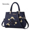 Women Floral Embroidered Patent Leather Hand Bag-Blue-JadeMoghul Inc.