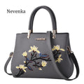 Women Floral Embroidered Patent Leather Hand Bag-Gray-JadeMoghul Inc.