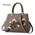 Women Floral Embroidered Patent Leather Hand Bag-Khaki-JadeMoghul Inc.