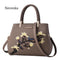 Women Floral Embroidered Patent Leather Hand Bag-Khaki-JadeMoghul Inc.