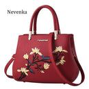 Women Floral Embroidered Patent Leather Hand Bag-Red-JadeMoghul Inc.