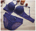 Women Floral Lace Push Up Bra And Panties Set-Blue-70B-JadeMoghul Inc.